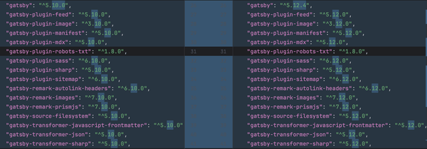 Gatsby v5.10에서 v5.12로 변경한 package.json 내용 일부